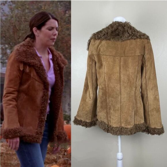 Rare Suede and Fur Jacket ASO Lorelai Gilmore Girls Brown Camel RARE Y2K Large - Picture 2 of 3